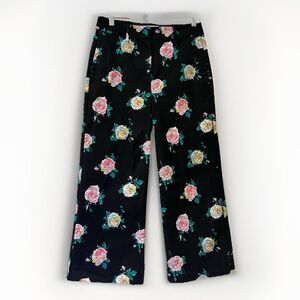 BODEN High Rise Richmond Wide Leg Cropped  Pants Painterly Rose Womens 4P Black